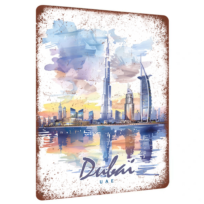 Home Office Dubai - Dubai Skyline acuarela Metal pared arte