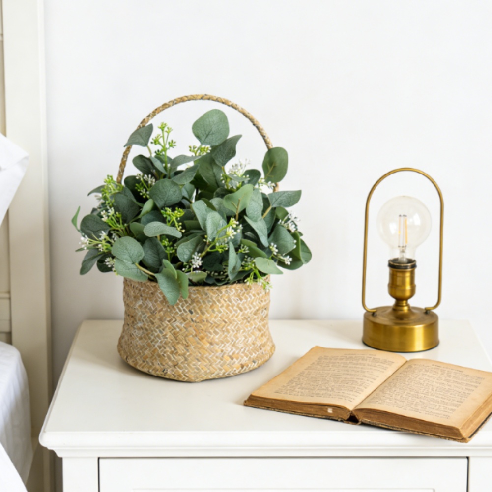 Home Office Backdrop - Hojas de eucalipto artificiales, tallos de