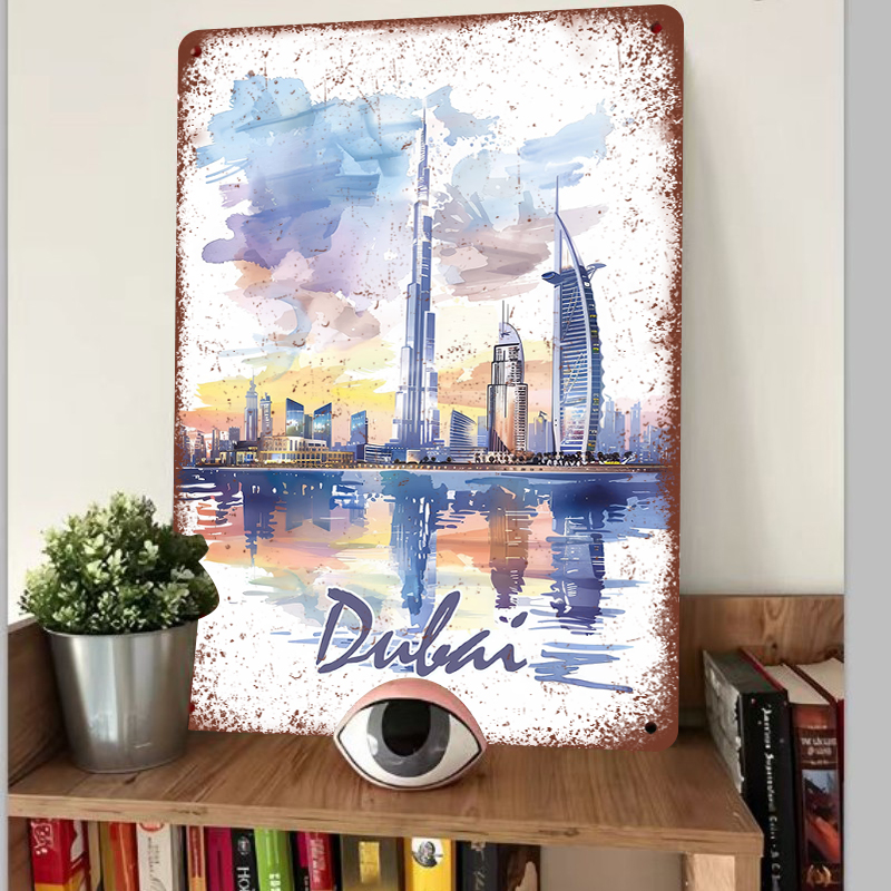 Dubai Skyline acuarela Metal p - Home Office Dubai reseña y precio