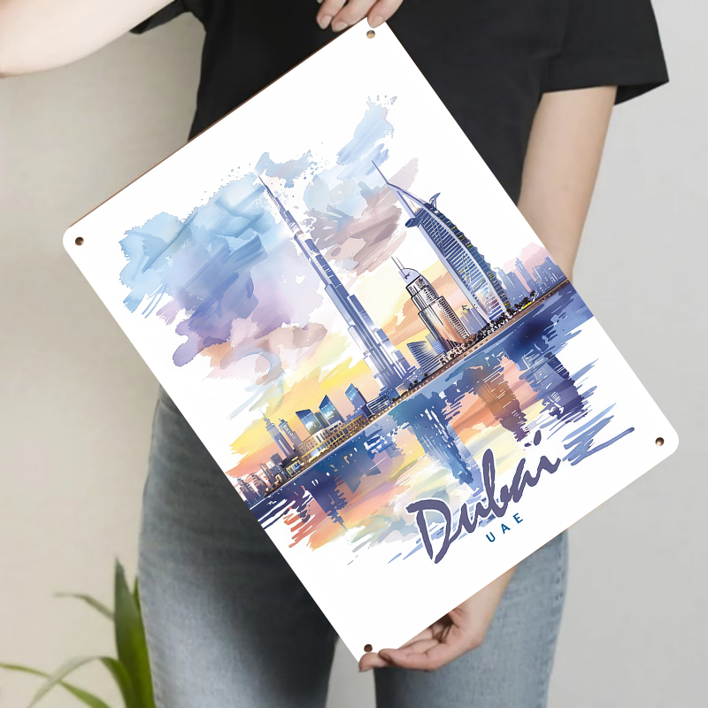 Dubai Skyline acuarela Metal p - Home Office Dubai reseña y precio