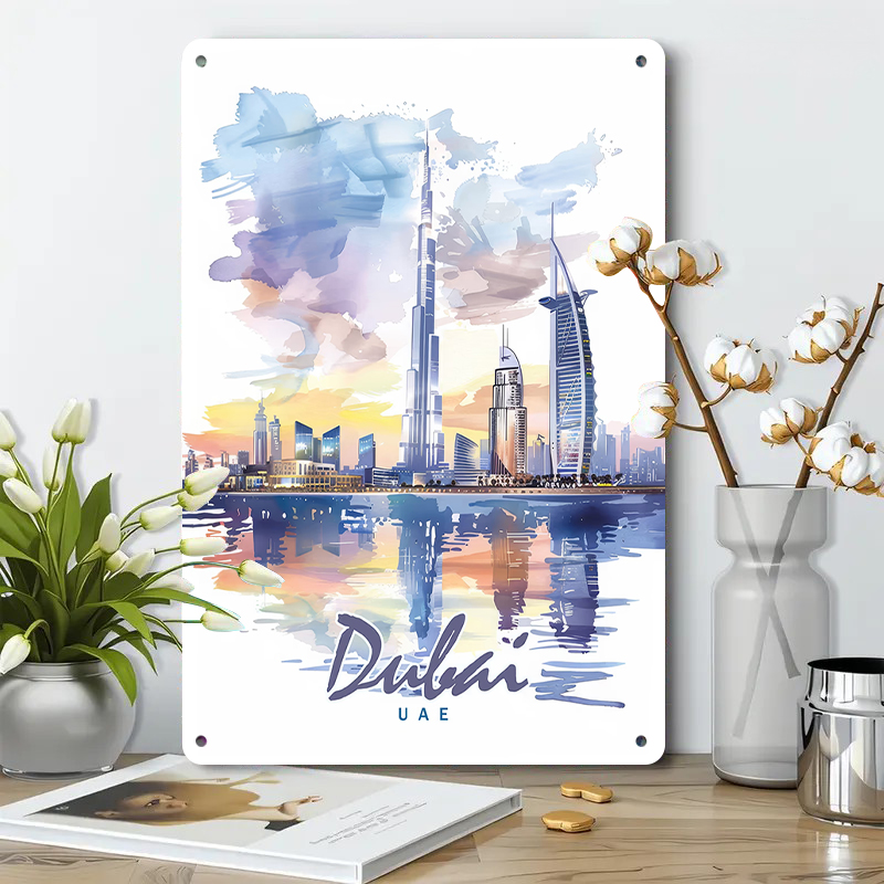 Dubai Skyline acuarela Metal p - Home Office Dubai reseña y precio